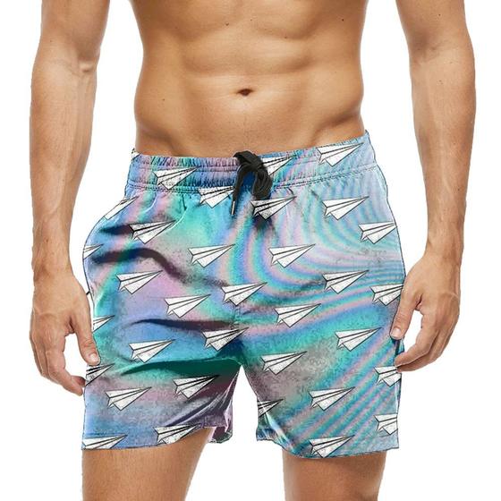 Imagem de Short Praia Shorts Banho Bermuda Verão Avião Papel Chroma 715