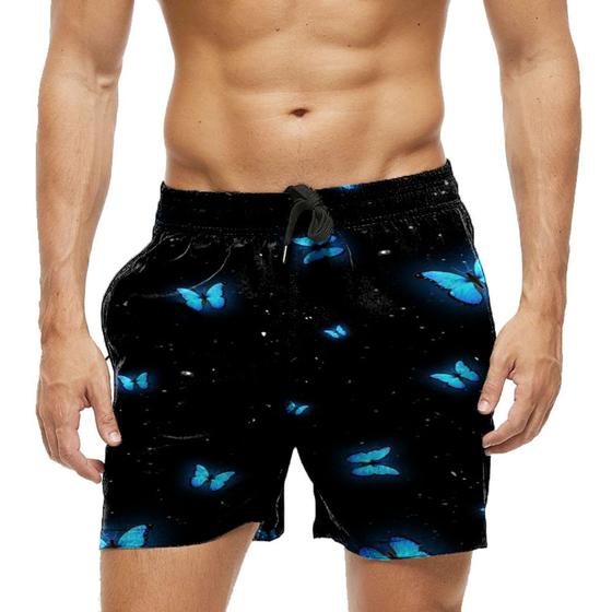 Imagem de Short Praia Shorts Banho Bermuda Verão Borboleta Neon Azul 689