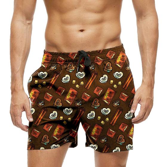 Imagem de Short Praia Shorts Banho Bermuda Verão Canela Chocolate Arte Desenho 1390