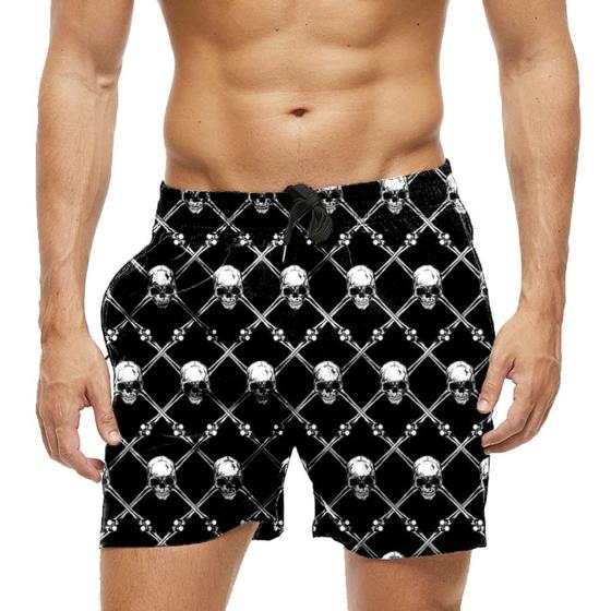 Imagem de Short Praia Shorts Banho Bermuda Verão Caveiras Ossos Real 799