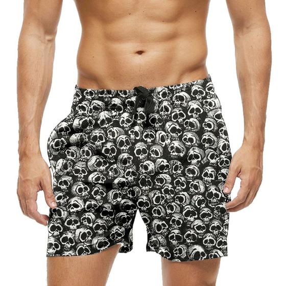 Imagem de Short Praia Shorts Banho Bermuda Verão Caveiras Terror White Crânio 697