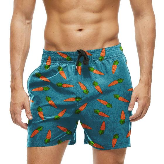 Imagem de Short Praia Shorts Banho Bermuda Verão Cenoura Cartoon Vegetal Laranja 551