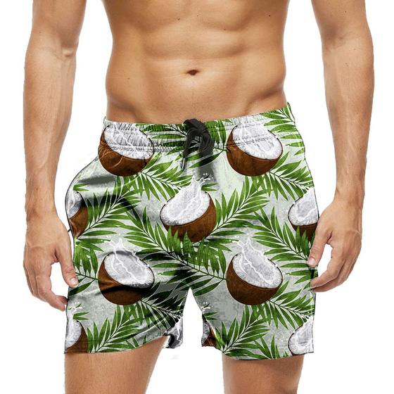 Imagem de Short Praia Shorts Banho Bermuda Verão Coco Folhas Férias 1550