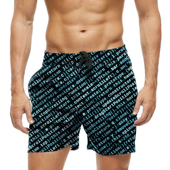Imagem de Short Praia Shorts Banho Bermuda Verão Códigos Azul Script 1744