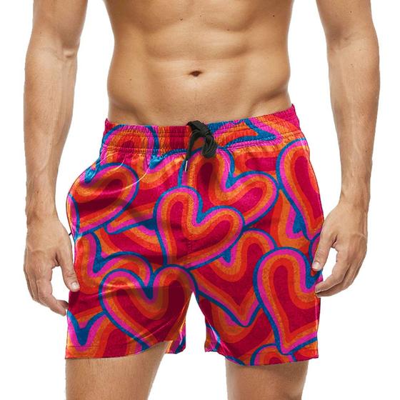 Imagem de Short Praia Shorts Banho Bermuda Verão Corações Cartoon Amor Love Cartonesco 561