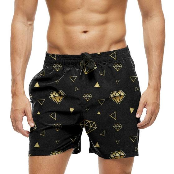 Imagem de Short Praia Shorts Banho Bermuda Verão Diamante Dourado Cartoon 757