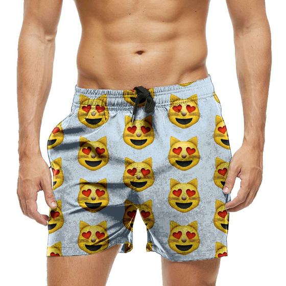 Imagem de Short Praia Shorts Banho Bermuda Verão Emoji Gato Apaixonado Paixão 708