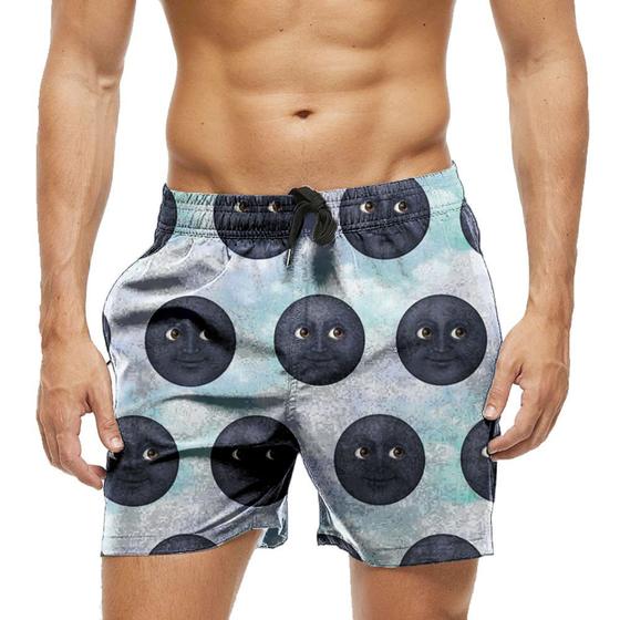 Imagem de Short Praia Shorts Banho Bermuda Verão Emoji Lua Cheia Face 710