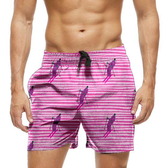 Imagem de Short Praia Shorts Banho Bermuda Verão Esqui Rosa Listras 1459