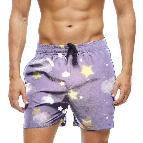 Imagem de Short Praia Shorts Banho Bermuda Verão Estrelas Nuvem Soneca Brilhante 817