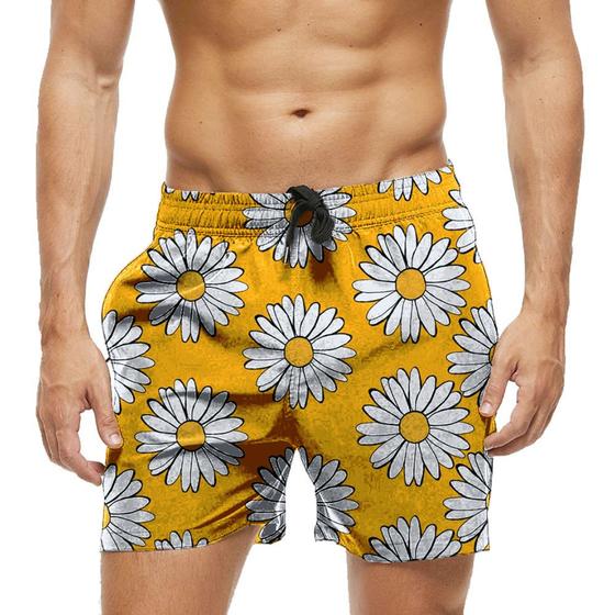 Imagem de Short Praia Shorts Banho Bermuda Verão Flores Margaridas Desenho 183