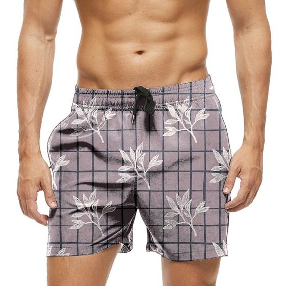Imagem de Short Praia Shorts Banho Bermuda Verão Folhas Galho White Listras 1726