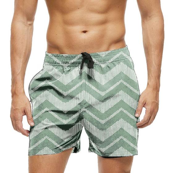 Imagem de Short Praia Shorts Banho Bermuda Verão Listras Desenho Traços White 1847