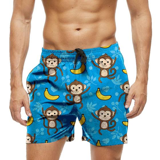 Imagem de Short Praia Shorts Banho Bermuda Verão Macacos Cartoon Monkey 1626
