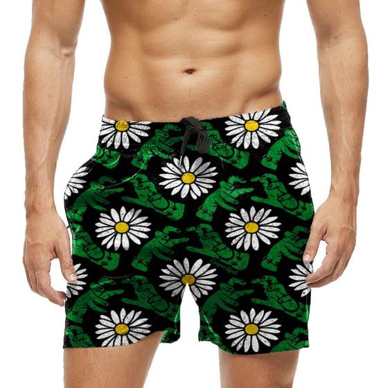 Imagem de Short Praia Shorts Banho Bermuda Verão Mãos Zumbi Flores Margarida 539