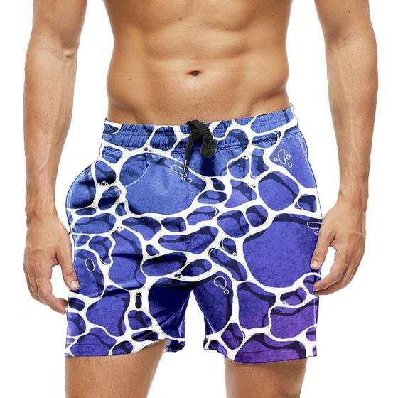 Imagem de Short Praia Shorts Banho Bermuda Verão Mar Bolhas Oceano Azul 622