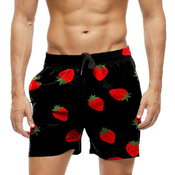 Imagem de Short Praia Shorts Banho Bermuda Verão Morango Cartoon Vermelho 609