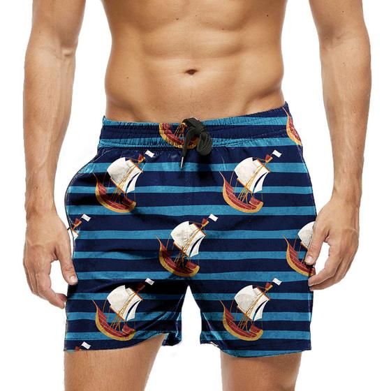 Imagem de Short Praia Shorts Banho Bermuda Verão Navio Listras Mar Oceano Aventura 1539