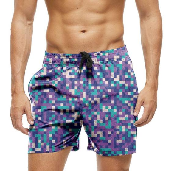 Imagem de Short Praia Shorts Banho Bermuda Verão Puzzle Pixel Game Quadrados 1193