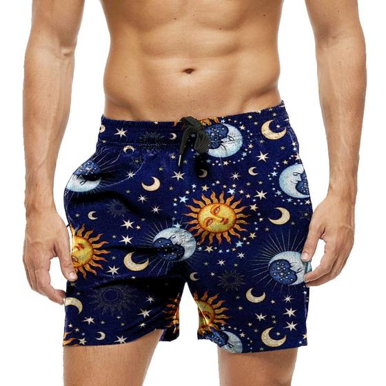 Imagem de Short Praia Shorts Banho Bermuda Verão Sol Lua Galáxia Estrelas 784