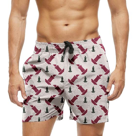 Imagem de Short Praia Shorts Banho Bermuda Verão Velas Cartoon Vermelho Black 1374