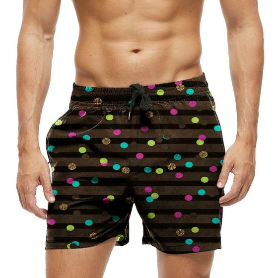 Imagem de Short Praia Shorts Banho Bermuda Verão Xadrez Doces Bolinhas Colorida Chocolate 646