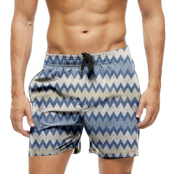 Imagem de Short Praia Shorts Banho Bermuda Verão Zig Zag Estilo Arte Desenho Formas 1860