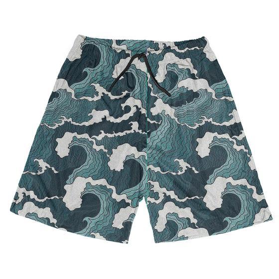 Imagem de Short Praia Shorts Banho Verão Ondas Mar Cartoon Azul 40