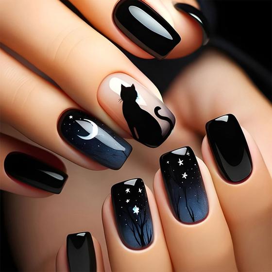 Imagem de Short quadrado de Halloween Press on Nails Mdscve, 24 unidades para mulheres