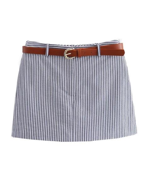 Imagem de Short Saia Alfaiataria Feminino Listrado Com Cinto