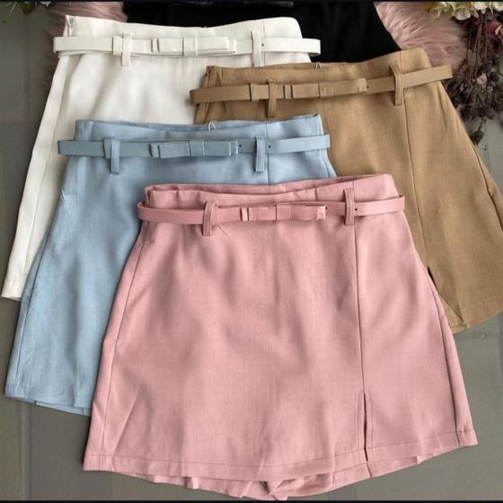 Imagem de Short Saia Feminino em Linho com Cinto Elegante Confortável