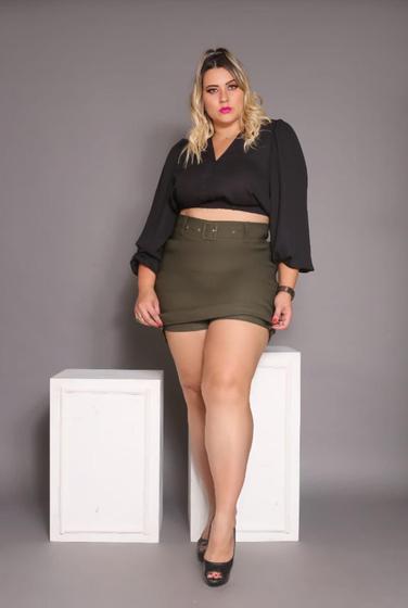 Imagem de Short Saía Feminino Frente e Verso Plus Size Bengaline Com Cinto Fake Tendência