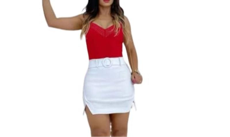 Imagem de Short saia feminino viscose com cinto abertura lateral básico