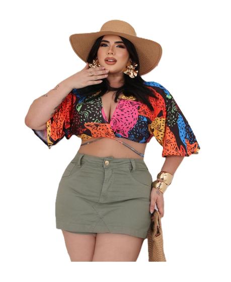 Imagem de Short Saia Jeans Plus Size Verde Luxxo - Super Lançamento