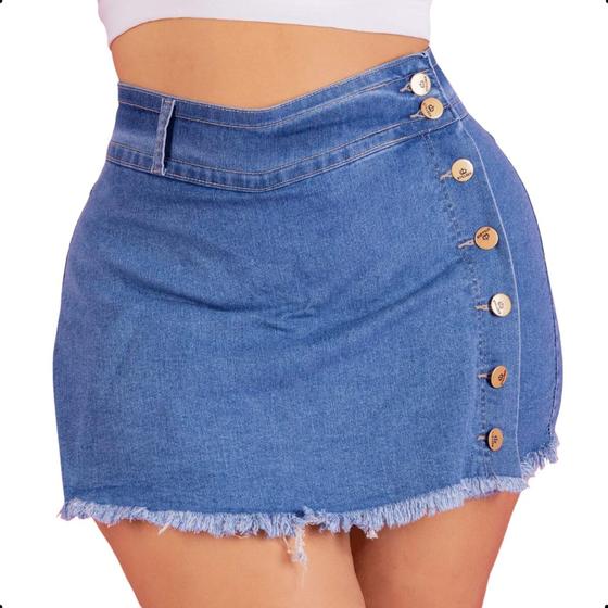 Imagem de Short Saia Plus Size Jeans Feminino Cintura Alta Com Lycra