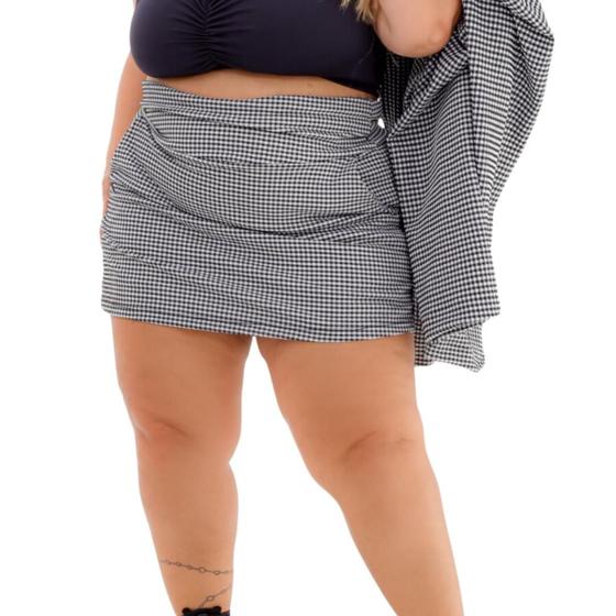 Imagem de Short Saia Xadrez Feminino Plus Size Tamanho Grande Moda Gringa Blogueira 