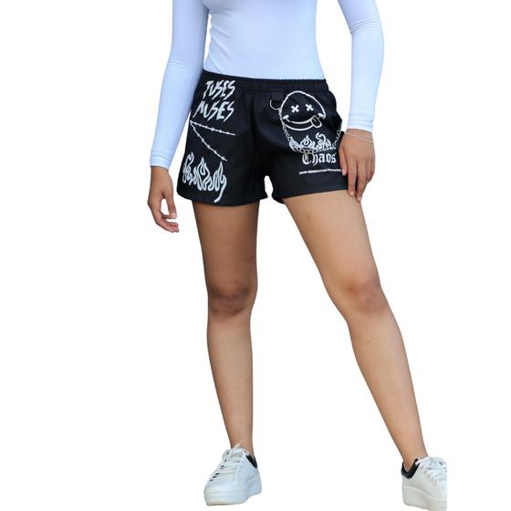 Imagem de Short Smile Curto Leve Com Corrente e Elástico na Cintura Esportivo Lazer Tecido Tactel - Preto