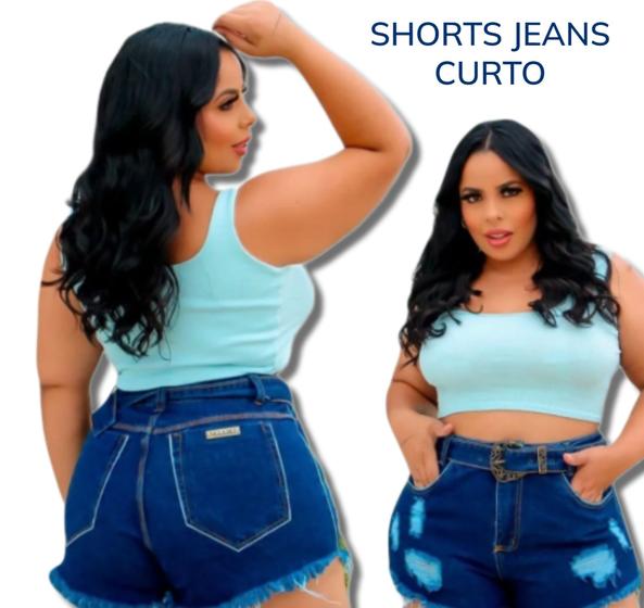 Imagem de Shortinhos Jeans Curto Bermuda Feminina Detalhe Desfiado Roupa Mulher