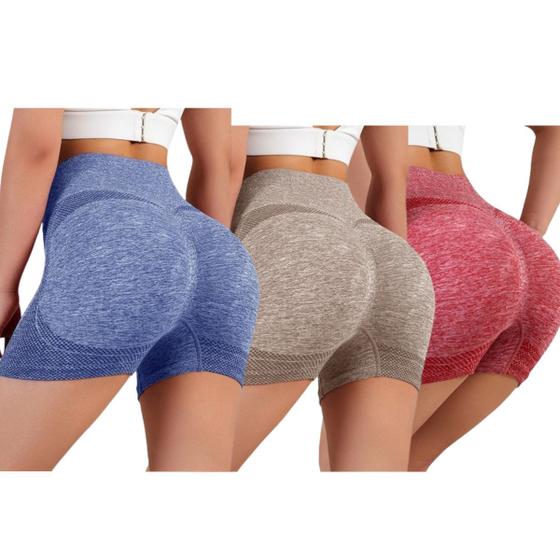 Imagem de Shorts Academia Empina Bumbum sem costura Fitness Feminino Push U Yoga kit com 3