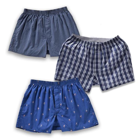 Imagem de Shorts boxer de dormir CINVIK, confortáveis em algodão flamingo, pacote com 3