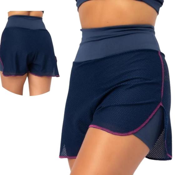 Imagem de Shorts C/ Tela Azul Feminino Para Academia Fitness