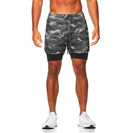 Imagem de Shorts Corrida Masculino Bolso Celular Bermuda Compressão