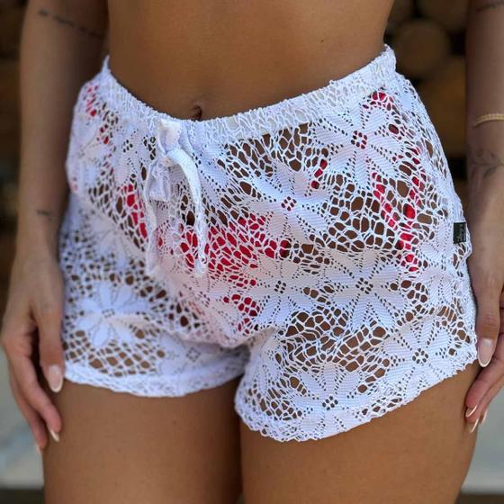 Imagem de Shorts Curto Saída de Praia Feminino Transparente Verão