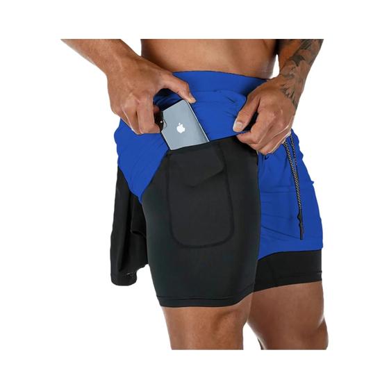 Imagem de Shorts de Corrida de Compressão 2 em 1 Masculino - Ideal para Academia e Corrida