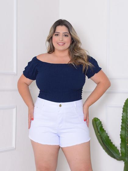 Imagem de Shorts De Sarja Branco Plus Size Bellamari com Lycra Do 44 ao 52