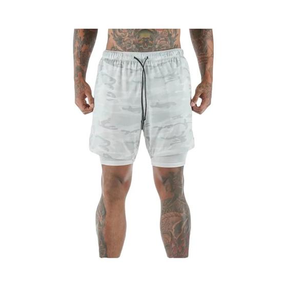 Imagem de Shorts de Treinamento Masculino 2 em 1 - Secagem Rápida, Preto, Casual para Verão e Academia