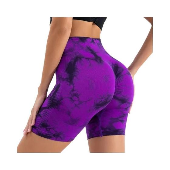 Imagem de Shorts de Yoga Cintura Alta Sem Costura Tie Dye - Academia, Treino e Corrida