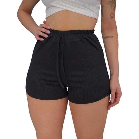 Imagem de Shorts Feminino Curto Mini Tecido Leve Canelado Premium Ajustável Ao Corpo Fashion