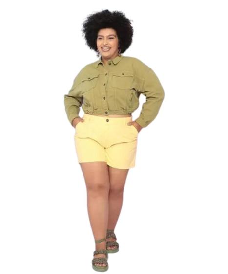 Imagem de Shorts Feminino Plus Size Baggy Com Pence Amarelo Razon Jeans