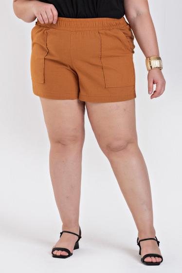 Imagem de Shorts Feminino Plus Size Eco Linho C/ Bolso e Elastico no Cós - Serena 